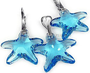 arande Kryształy Kolczyki+Wisiorek Blue Starfish