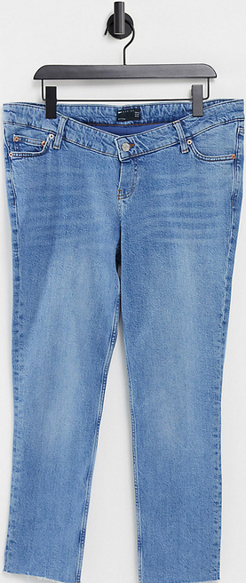 ASOS DESIGN Maternity – Niebieskie obcisłe jeansy w stylu vintage z pasem na brzuch