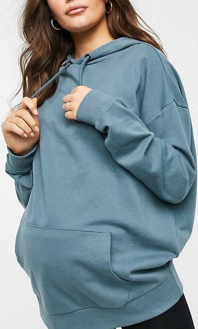 ASOS DESIGN Maternity – Szaroniebieska bluza z kapturem super oversize o fasonie boyfriend, z bawełny organicznej-Szary