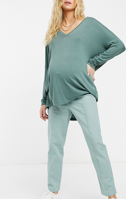 ASOS DESIGN Maternity – Zielone lniane spodnie typu cygaretki-Zielony