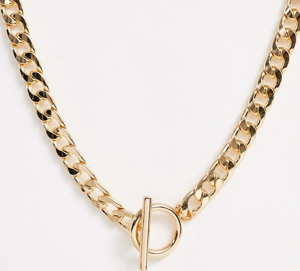 ASOS DESIGN – Naszyjnik łańcuch w kolorze złota z zapięciem T-bar-Złoty