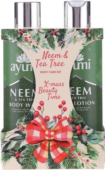 Ayumi, X-mass Beauty Time Neem &amp; Tea Tree Body Care, zestaw, stymulujący płyn do mycia ciała, 250 ml + nawilżający balsam do ciała, 250 ml