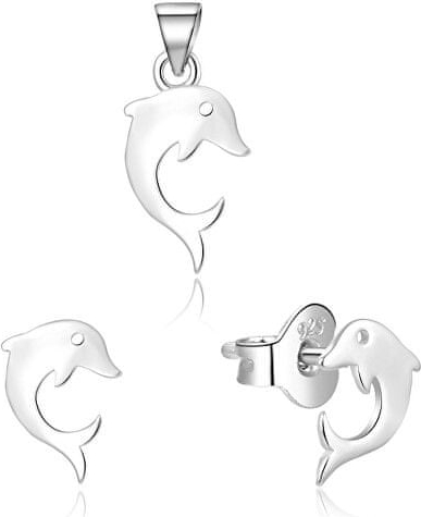 Beneto Komplet biżuterii srebrnej delfiny AGSET223L (wisiorek,Kolczyki )