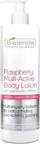 Bielenda Professional, Raspberry Multi-Active Body Lotion, multiaktywny balsam do ciała z Maliną i Bio-kofeiną Guarany, 500 ml