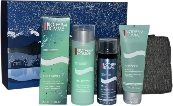 Biotherm, Homme Aquapower Olgio-Thermal Care, Zestaw pielęgnacyjny dla mężczyzn: nawilżający krem, 75 ml, pianka do golenia, 50 ml, żel pod prysznic..