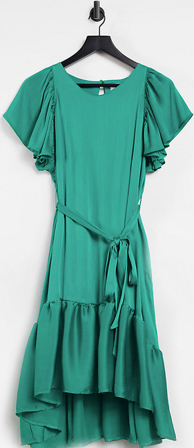 Blume Maternity – Zielona satynowa sukienka midi z falbaną u dołu-Zielony
