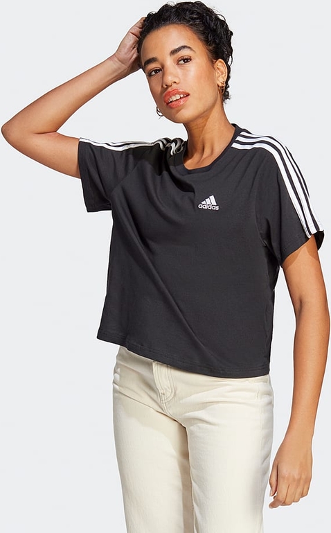 Bluzka Adidas w sportowym stylu z okrągłym dekoltem z bawełny