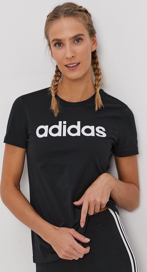 Bluzka Adidas z dekoltem w kształcie litery v z krótkim rękawem z bawełny