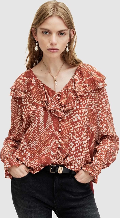 Bluzka AllSaints z dekoltem w kształcie litery v z długim rękawem