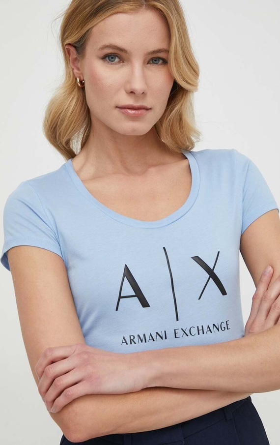 Bluzka Armani Exchange z bawełny w młodzieżowym stylu z okrągłym dekoltem