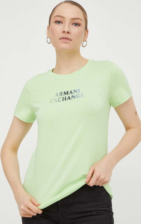 Bluzka Armani Exchange z krótkim rękawem z bawełny z okrągłym dekoltem