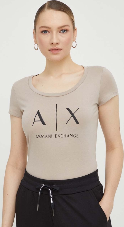 Bluzka Armani Exchange z okrągłym dekoltem z bawełny z krótkim rękawem