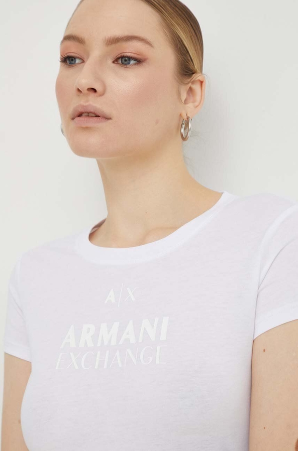 Bluzka Armani Exchange z okrągłym dekoltem z krótkim rękawem z bawełny