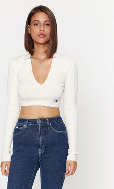Bluzka Calvin Klein z dekoltem w kształcie litery v z długim rękawem