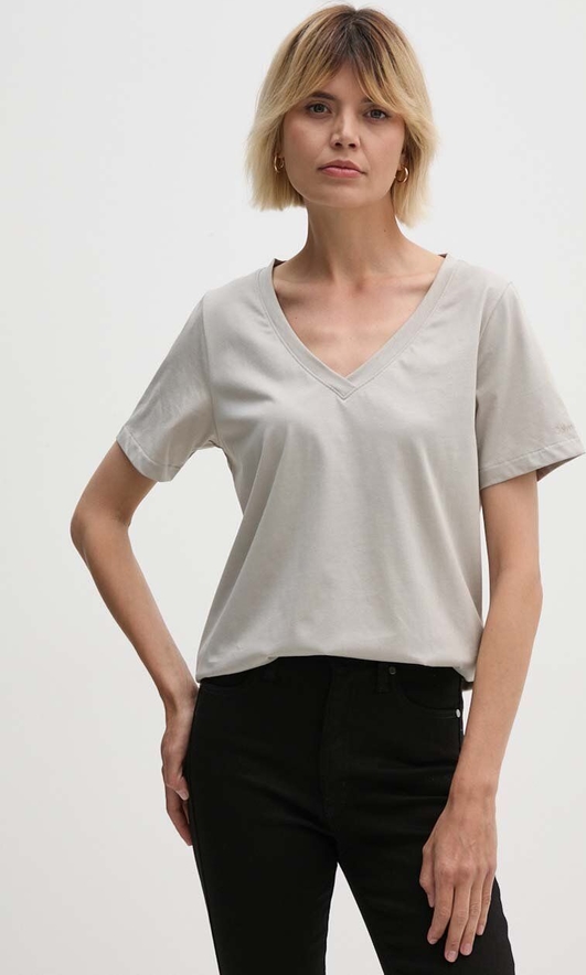 Bluzka Calvin Klein z dekoltem w kształcie litery v z krótkim rękawem w stylu casual
