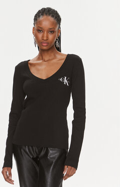 Bluzka Calvin Klein z długim rękawem z dekoltem w kształcie litery v w stylu casual
