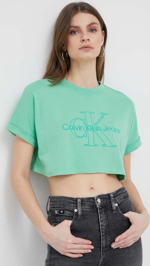 Bluzka Calvin Klein z okrągłym dekoltem z bawełny w młodzieżowym stylu