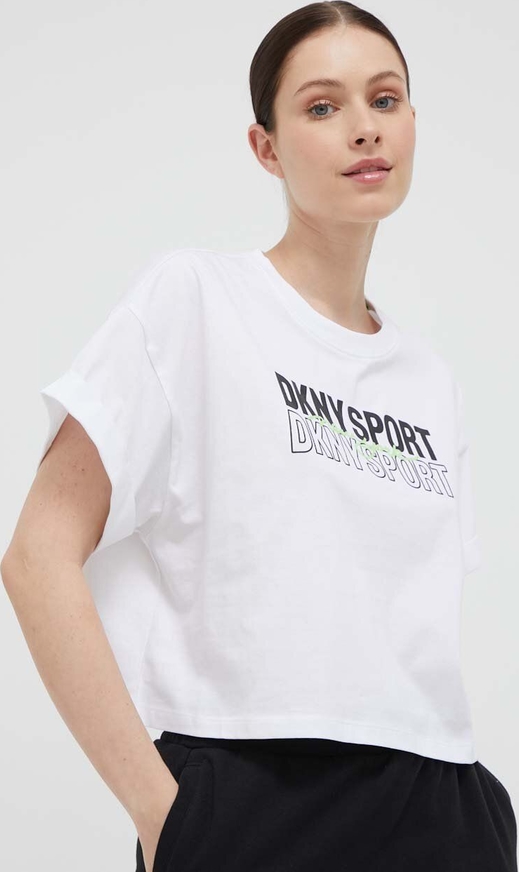 Bluzka DKNY w młodzieżowym stylu z bawełny z okrągłym dekoltem