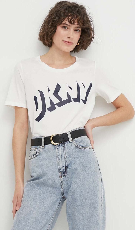 Bluzka DKNY w młodzieżowym stylu z krótkim rękawem z okrągłym dekoltem
