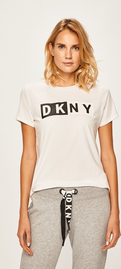 Bluzka DKNY z okrągłym dekoltem z długim rękawem z dzianiny