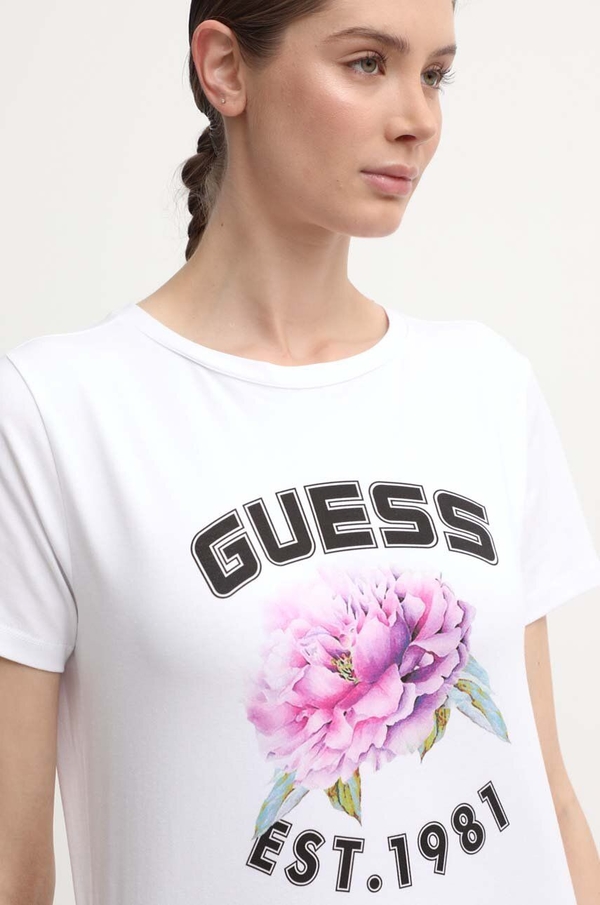 Bluzka Guess w młodzieżowym stylu z bawełny z okrągłym dekoltem