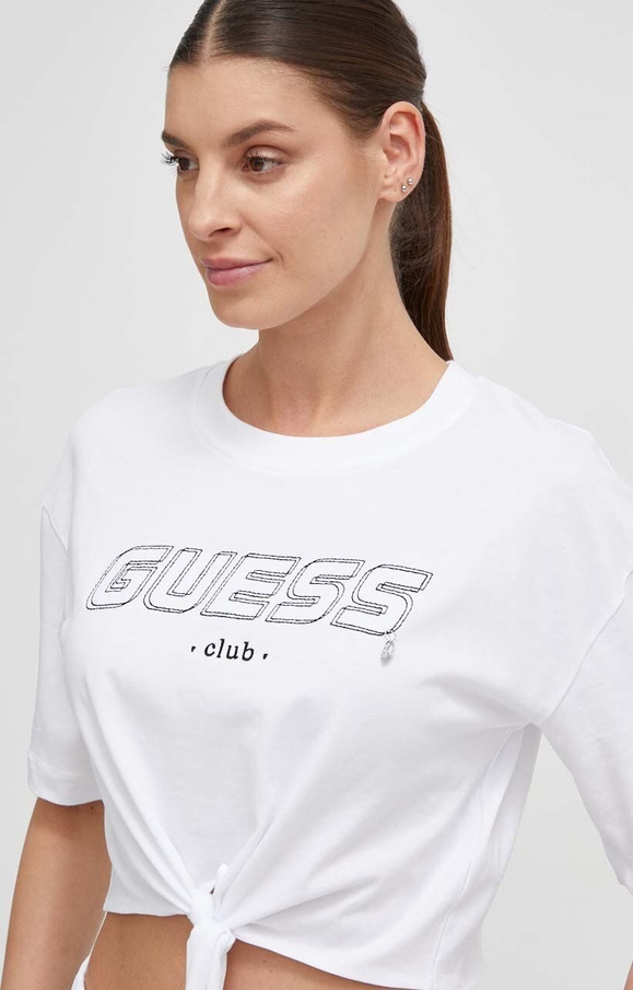 Bluzka Guess w młodzieżowym stylu z krótkim rękawem z okrągłym dekoltem