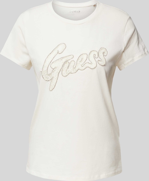 Bluzka Guess z bawełny z okrągłym dekoltem z krótkim rękawem