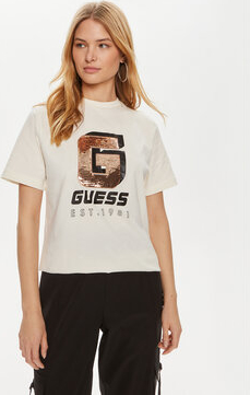 Bluzka Guess z nadrukiem z okrągłym dekoltem w młodzieżowym stylu