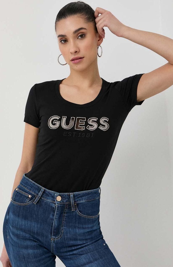 Bluzka Guess z okrągłym dekoltem w młodzieżowym stylu z dzianiny