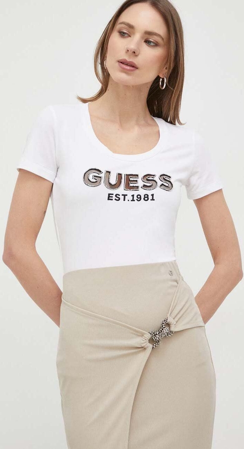 Bluzka Guess z okrągłym dekoltem z krótkim rękawem
