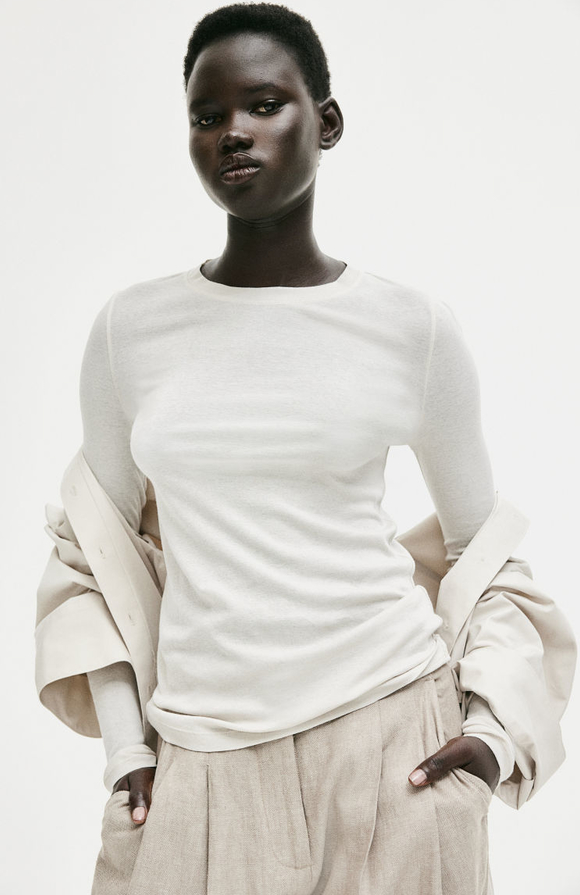 Bluzka H & M w stylu casual z bawełny z długim rękawem