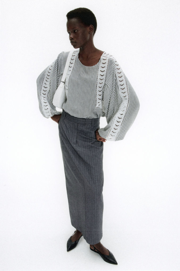 Bluzka H & M w stylu casual z długim rękawem z okrągłym dekoltem