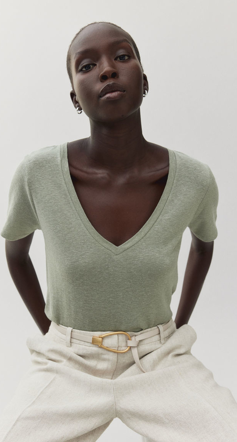 Bluzka H & M w stylu casual z krótkim rękawem z dekoltem w kształcie litery v