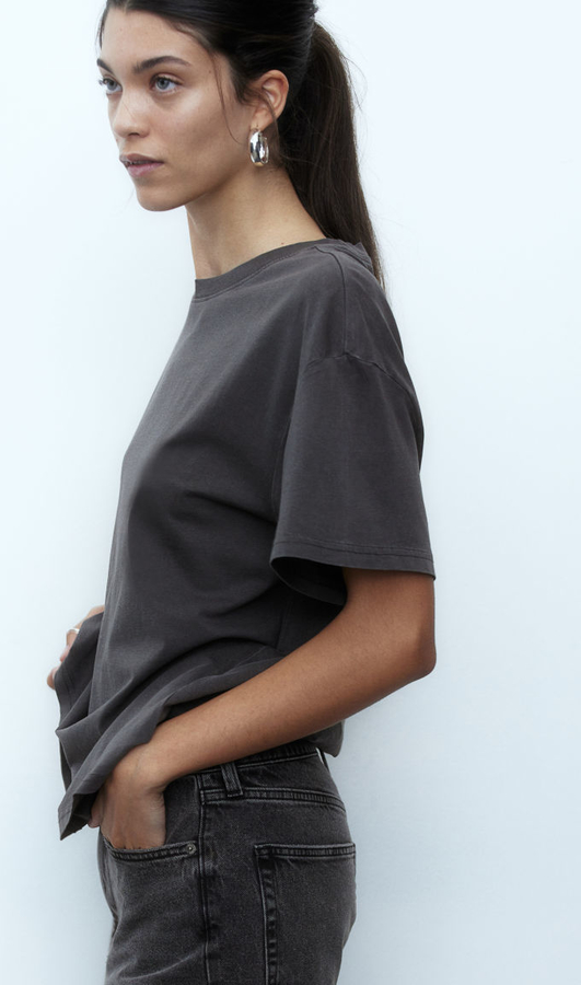 Bluzka H & M w stylu casual z okrągłym dekoltem z dżerseju