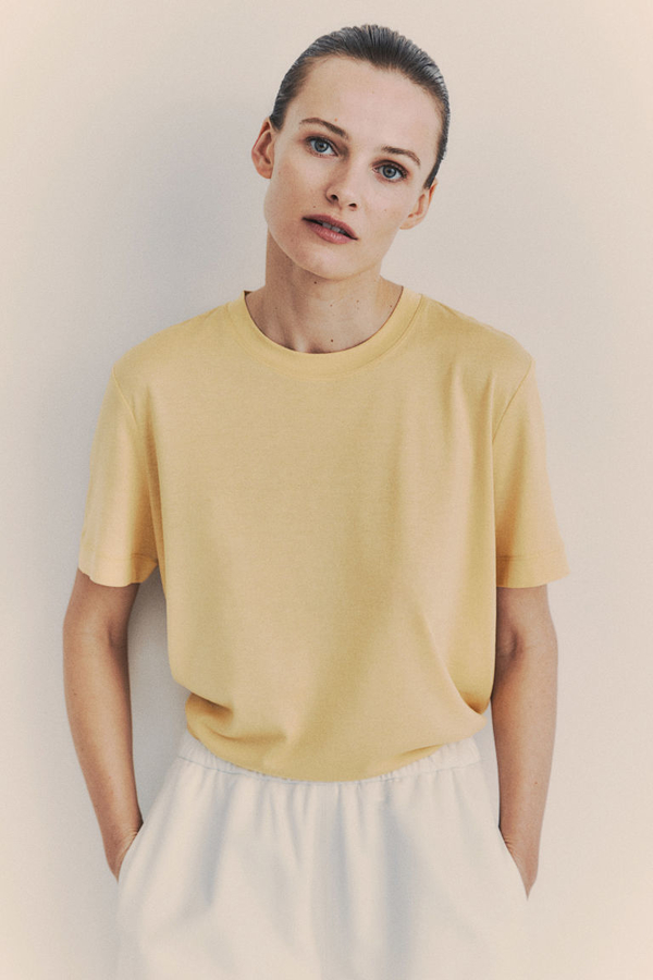 Bluzka H & M w stylu casual z okrągłym dekoltem z krótkim rękawem