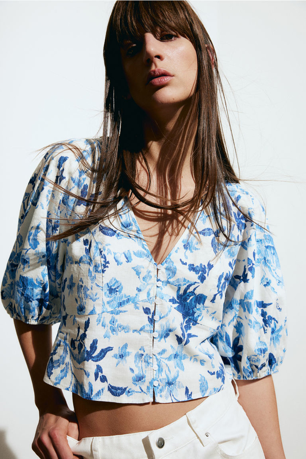 Bluzka H & M w stylu casual z tkaniny z dekoltem w kształcie litery v