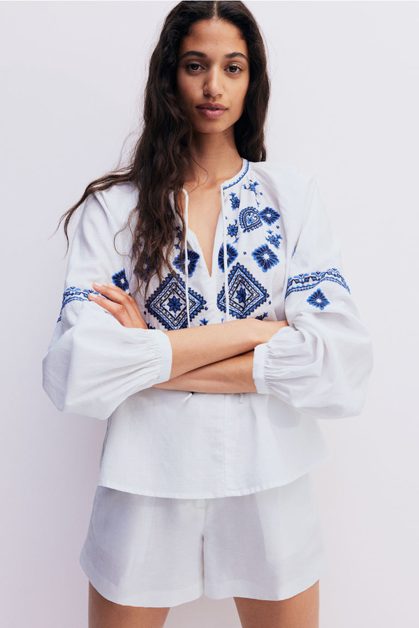 Bluzka H & M z dekoltem w kształcie litery v z tkaniny