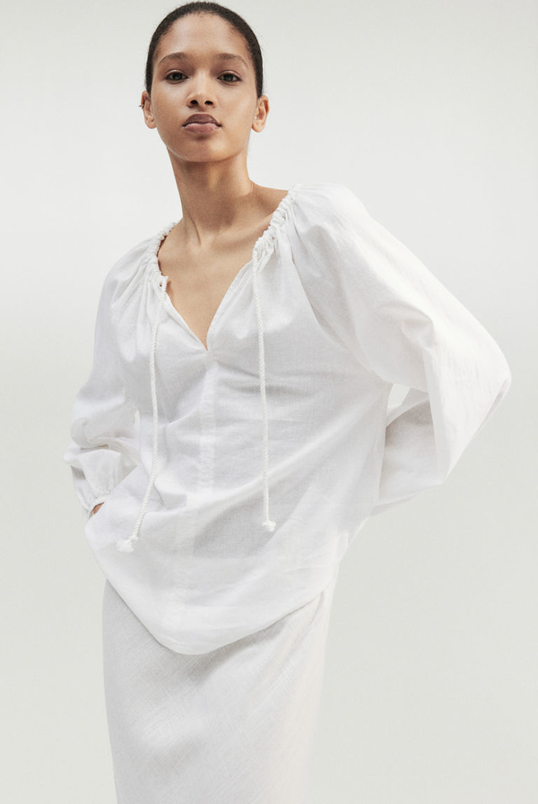 Bluzka H & M z długim rękawem z tkaniny w stylu casual