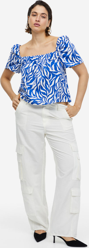 Bluzka H & M z dżerseju z krótkim rękawem z dekoltem w karo