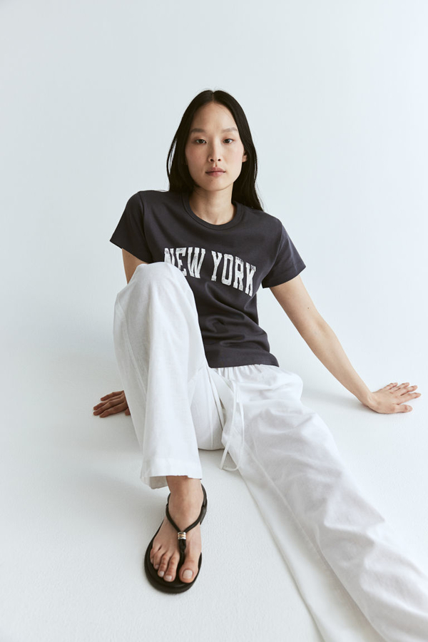 Bluzka H & M z dżerseju z okrągłym dekoltem w młodzieżowym stylu