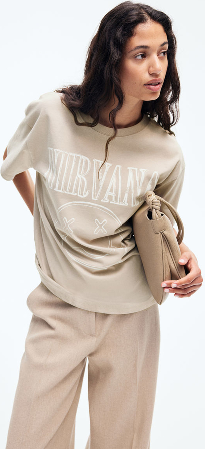 Bluzka H & M z dżerseju z okrągłym dekoltem z krótkim rękawem