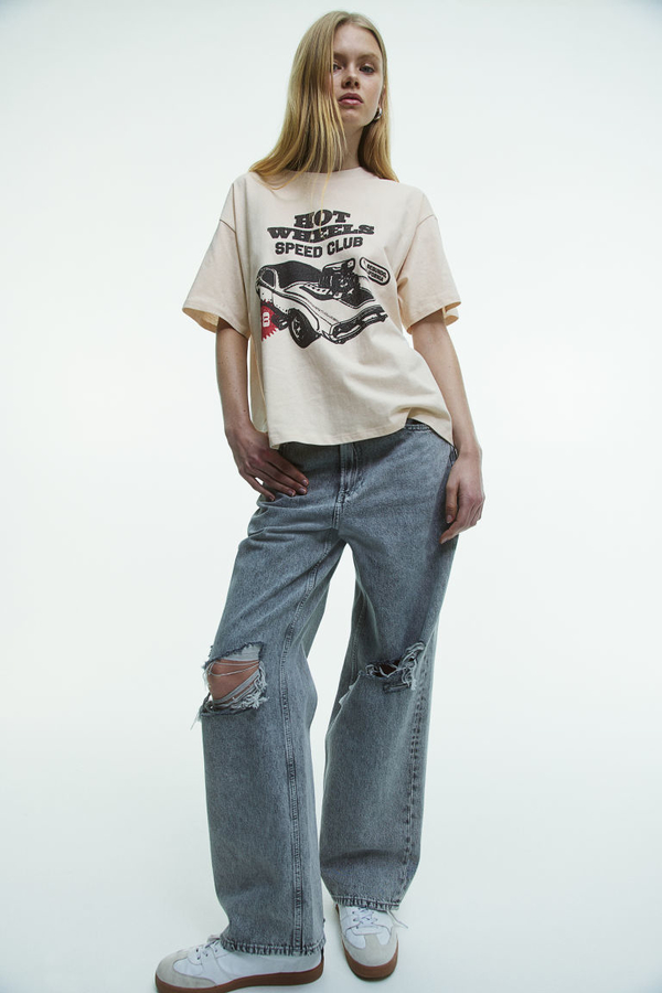 Bluzka H & M z krótkim rękawem w młodzieżowym stylu z nadrukiem