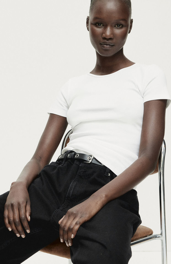 Bluzka H & M z krótkim rękawem z dżerseju z okrągłym dekoltem
