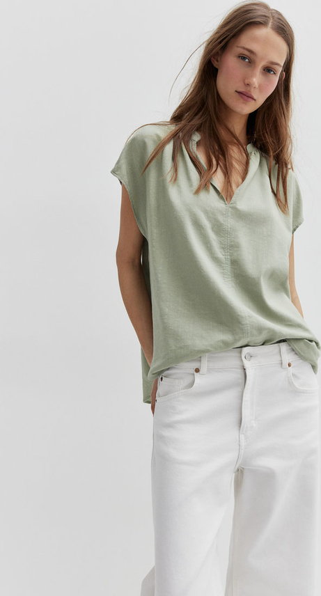 Bluzka H & M z krótkim rękawem z tkaniny z dekoltem w kształcie litery v