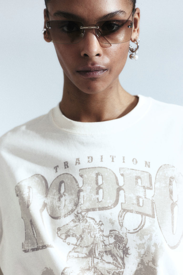 Bluzka H & M z nadrukiem z dżerseju z okrągłym dekoltem