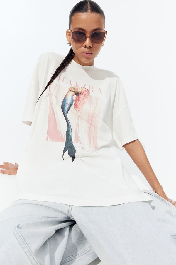 Bluzka H & M z okrągłym dekoltem w młodzieżowym stylu z krótkim rękawem