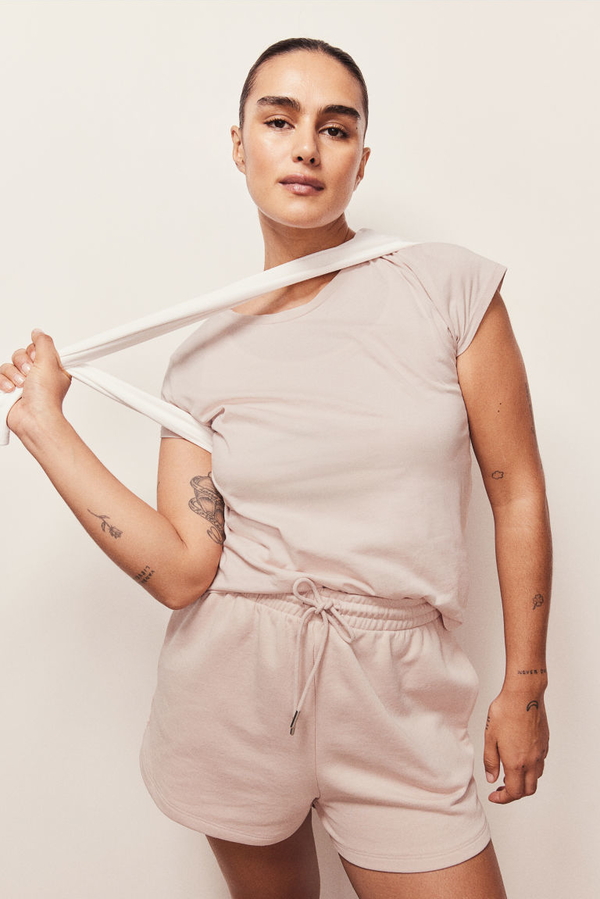 Bluzka H & M z okrągłym dekoltem z krótkim rękawem w stylu casual