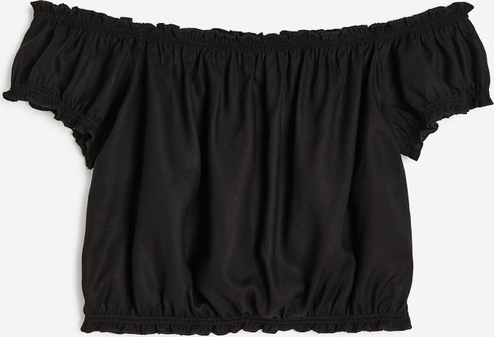 Bluzka H & M z okrągłym dekoltem z tkaniny z krótkim rękawem