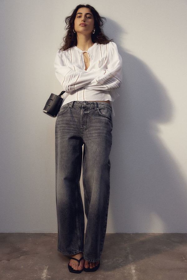 Bluzka H & M z tkaniny w stylu casual z długim rękawem