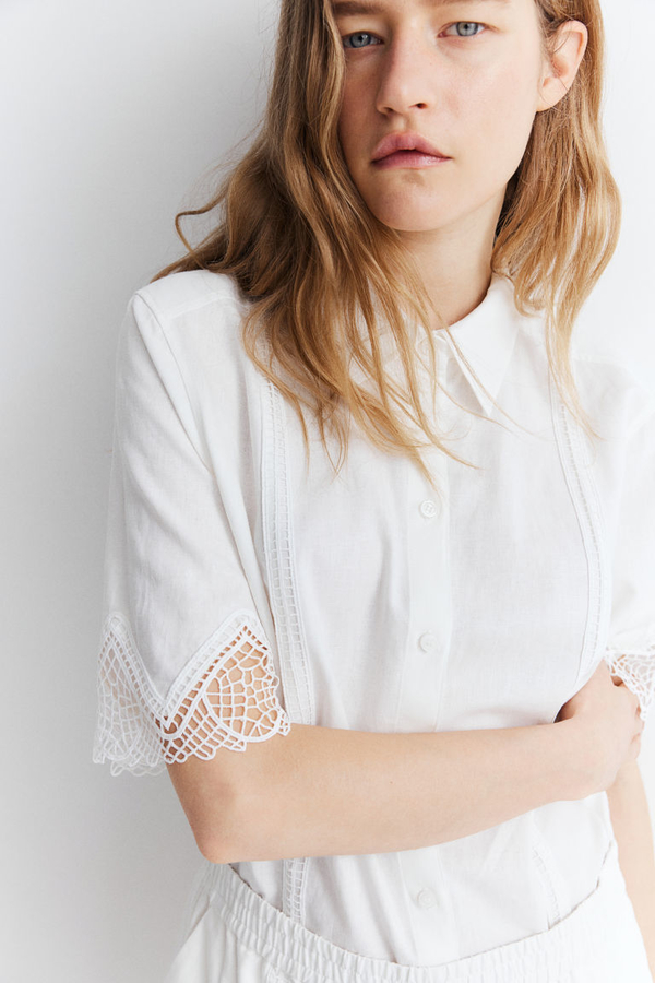 Bluzka H & M z tkaniny w stylu casual z okrągłym dekoltem